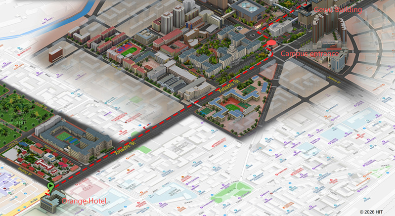 Map from the hotel to Harbin Institute of Technology Main Campus